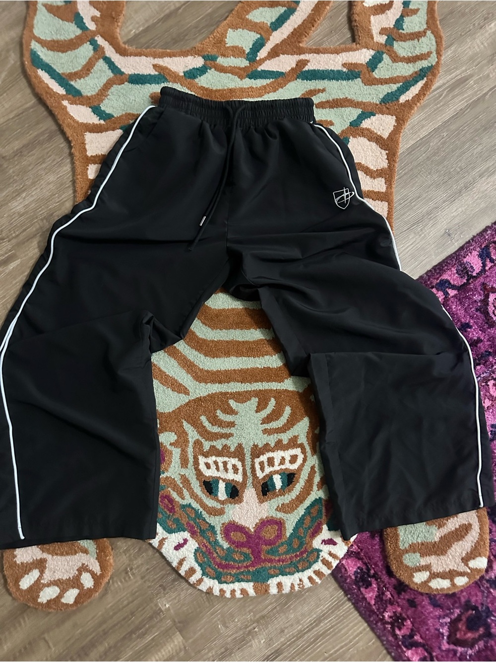 Women’s Black Track Pants with White Piping